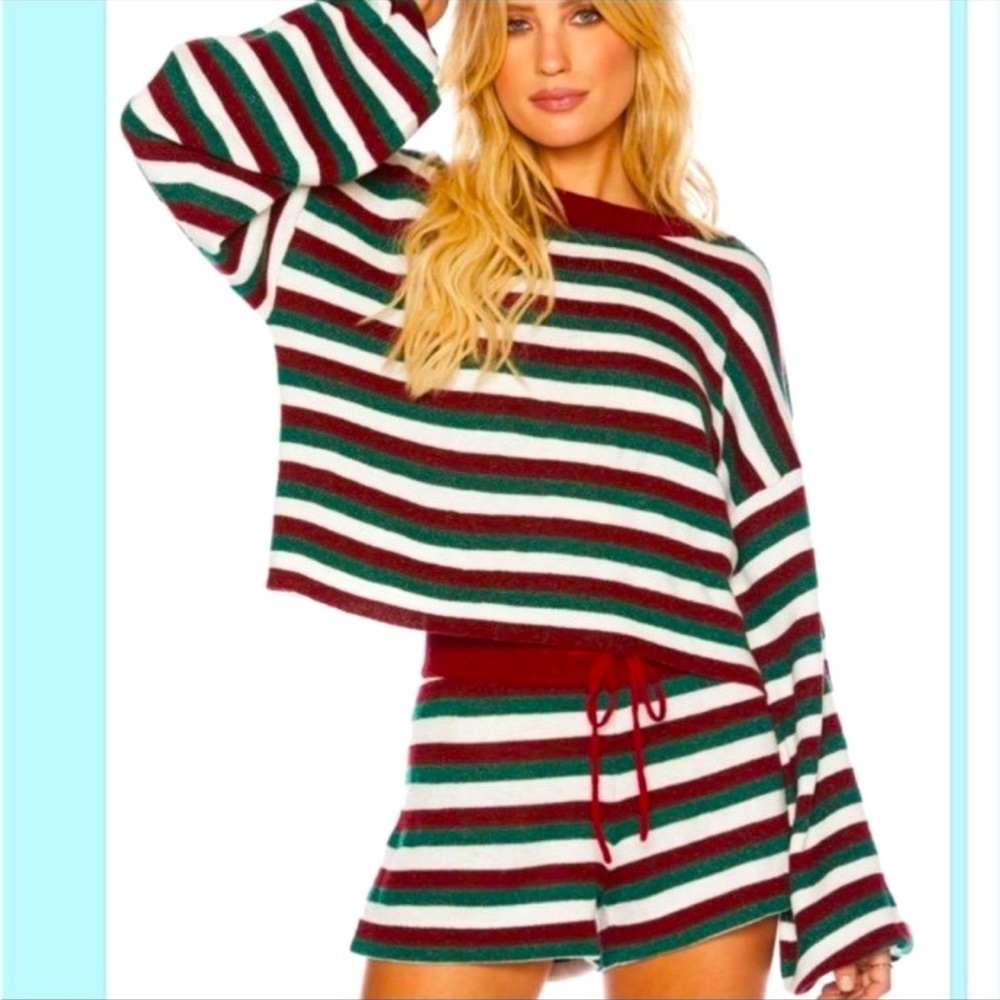 NWT Beach Riot Ava Sweater Balboa Shorts Glitter Festive Sparkle Set XL